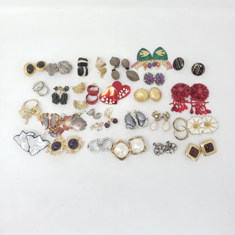 Lot of 32 Pairs of Vintage Earrings for Craft Repurpose or Repair